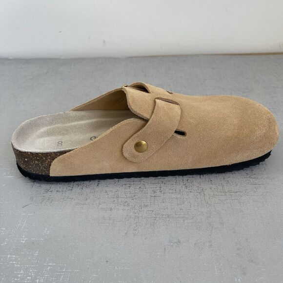 Quince Suede Leather Clogs Mules Size 8 Beige Water Repellent Comfort Shoes - Picture 8 of 13